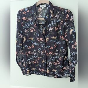 Express Portofino Floral Top - Navy with Pink & Light Blue Blossoms